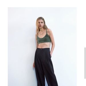 Green Zara Cropped Knit Top